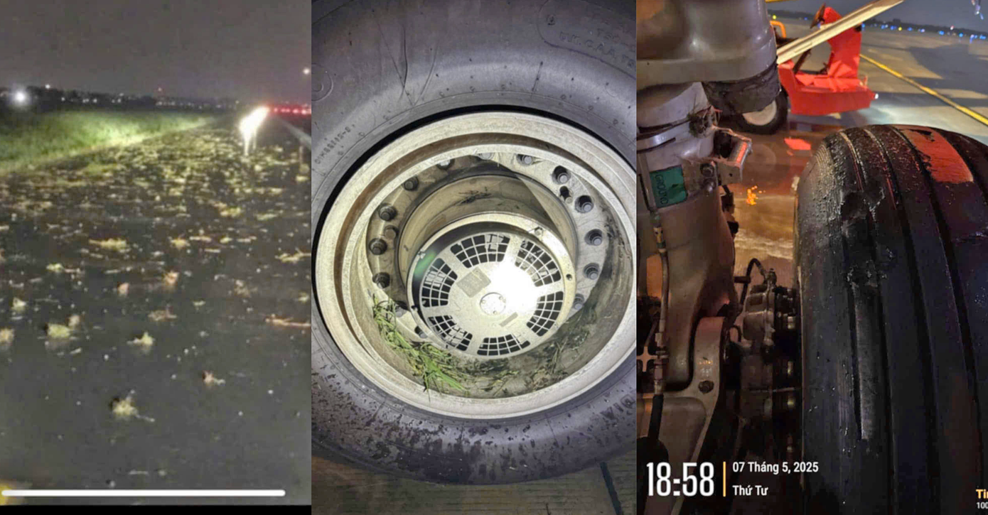 Chuyến bay VJ1149 gặp sự cố khi hạ cánh tại Cảng HKQT Tân Sơn Nhất ngày 7/5. Ảnh: CTV. Chuyến bay VJ1149 gặp sự cố khi hạ cánh tại Cảng HKQT Tân Sơn Nhất ngày 7/5. Ảnh: CTV.