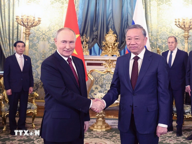 Tổng Bí thư Tô Lâm hội đàm hẹp với Tổng thống Nga Vladimir Putin. (Ảnh: Thống Nhất/TTXVN) Tổng Bí thư Tô Lâm hội đàm hẹp với Tổng thống Nga Vladimir Putin. (Ảnh: Thống Nhất/TTXVN)
