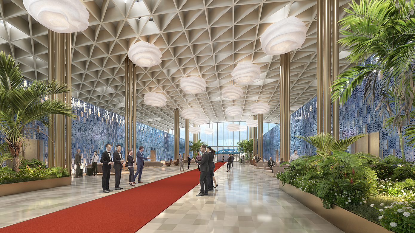 Không gian nhà ga VIP lấy cảm hứng từ hình ảnh cá đại bàng biển của Cảng HKQT Phú Quốc. Ảnh: CPG.