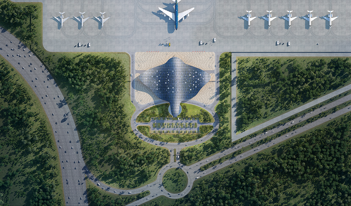 Không gian nhà ga VIP lấy cảm hứng từ hình ảnh cá đại bàng biển của Cảng HKQT Phú Quốc. Ảnh: CPG.