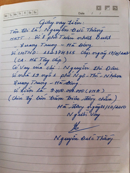 Chỉ bằng giấy viết tay, bà Dậu cho vay 1 lần tới 22 tỷ đồng