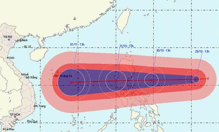 Hướng đi của Mirinae theo dự đoán của Trung tâm Dự báo khí tượng thủy văn trung ương