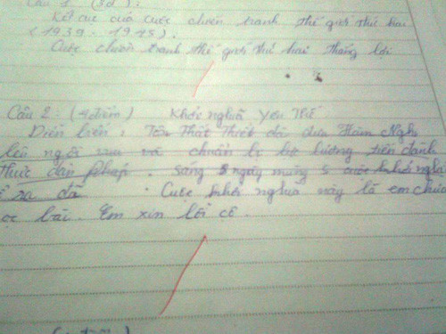 Bài kiểm tra Lịch sử có một không hai