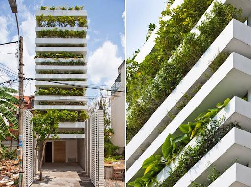Bề ngoài Stacking Green gây ấn tượng bởi thiết kế như một vườn treo.