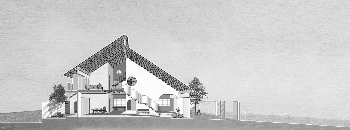 Diện tích mái ngói lớn ở hai hướng Tây và Đông nhằm chống nóng cho ngôi nhà.