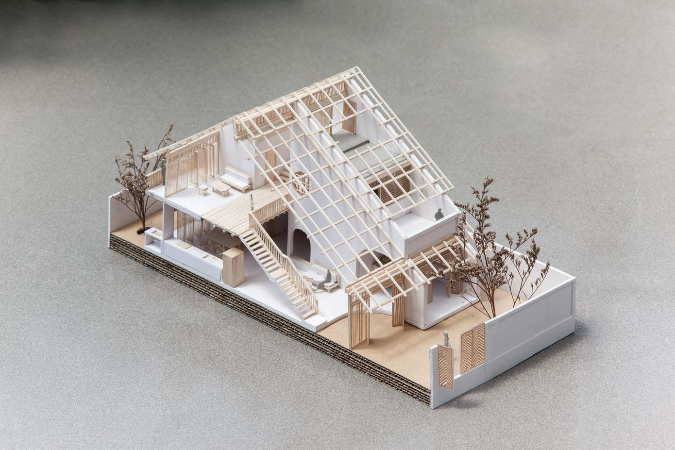 Sân trước và sân sau tạo ra một kết nối tuyến tính xanh, giúp ngôi nhà luôn trong lành.