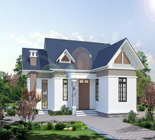 Nhà cấp 4 kiểu chữ L mái ngói, mái thái.