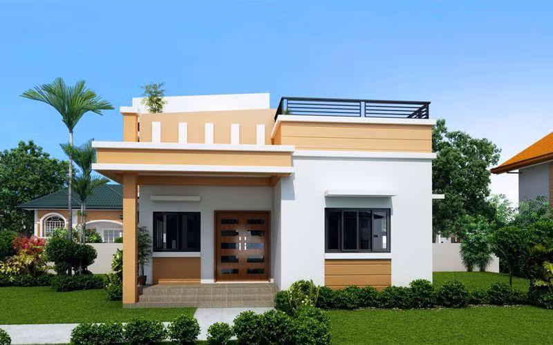 Mẫu nhà cấp 4 với thiết kế mái bằng.