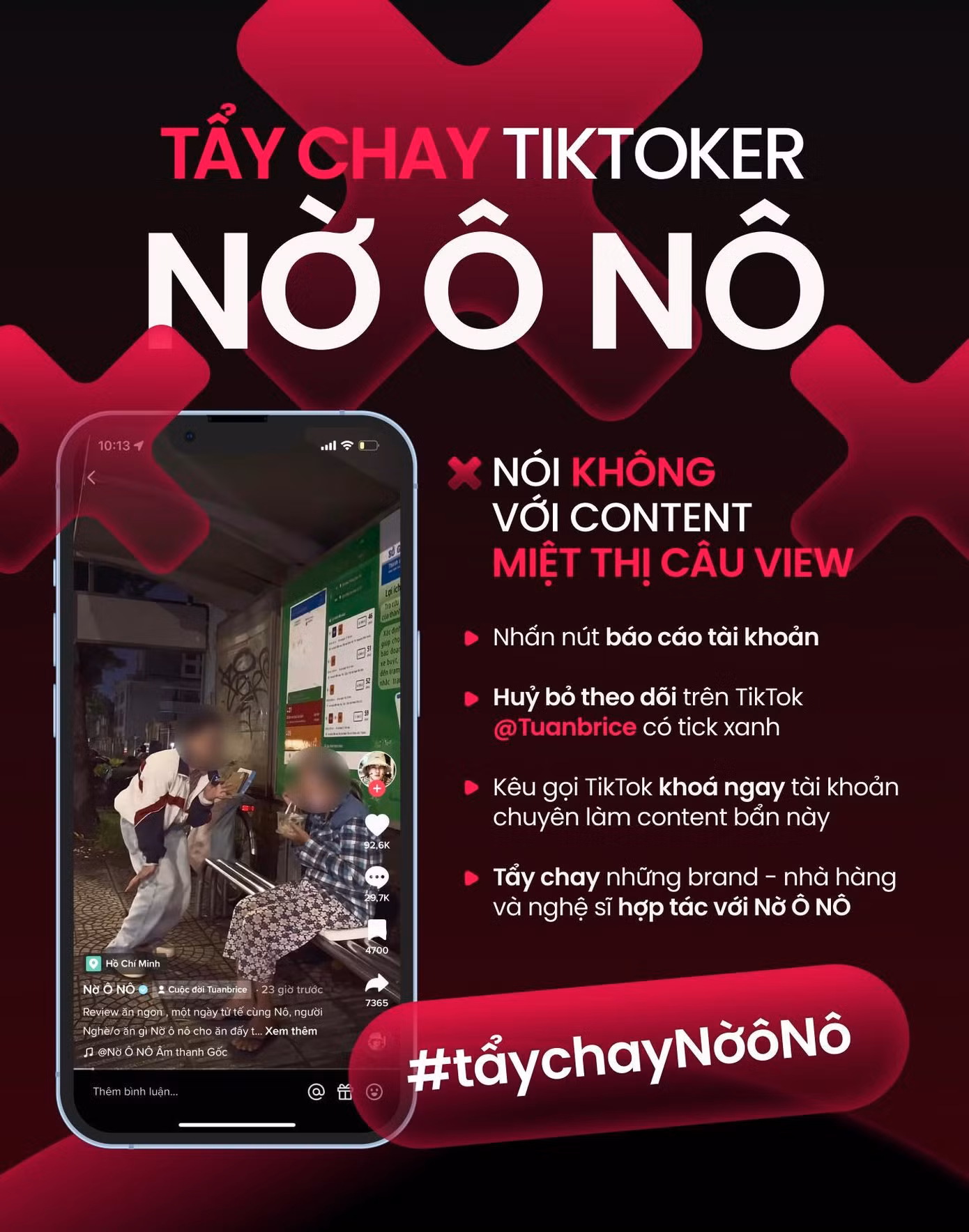 Poster tẩy chay Nờ Ô Nô được chia sẻ rầm rộ trên nhiều nền tảng mạng xã hội. Ảnh: Facebook