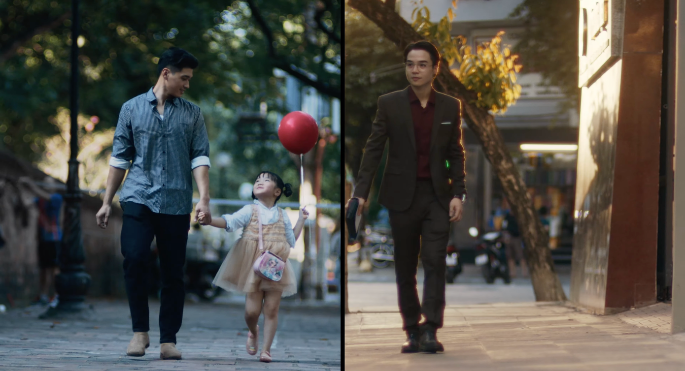 Cách sắp xếp hình ảnh cuộc sống riêng của Hoàng và Nghĩa song song với nhau khiến khán giả liên tưởng về sự tương phản, có phần cô đơn. Cách sắp xếp hình ảnh cuộc sống riêng của Hoàng và Nghĩa song song với nhau khiến khán giả liên tưởng về sự tương phản, có phần cô đơn.