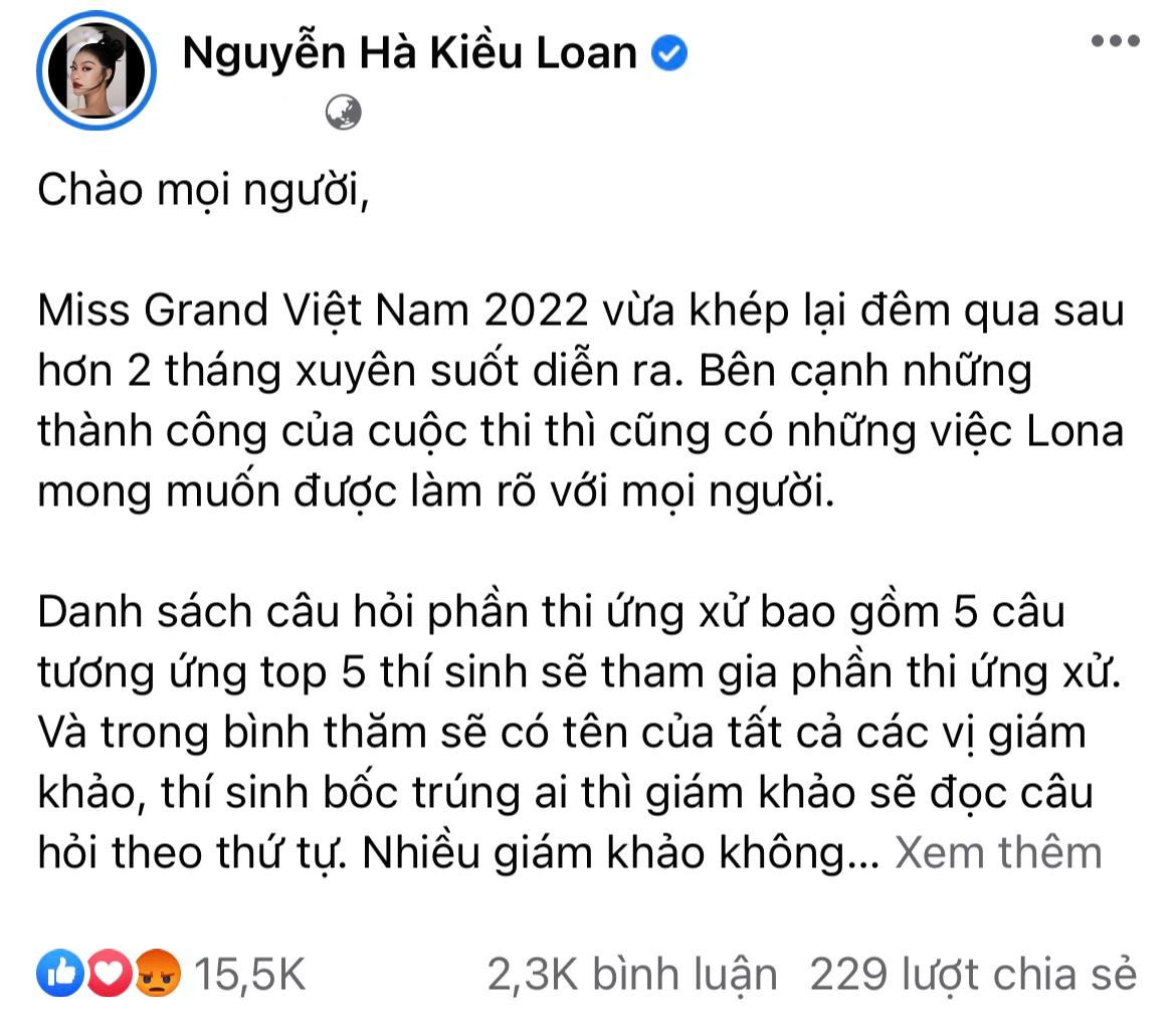 Lona Kiều Loan lên tiếng về ồn ào và nhận được nhiều sự quan tâm của dư luận. Lona Kiều Loan lên tiếng về ồn ào và nhận được nhiều sự quan tâm của dư luận.
