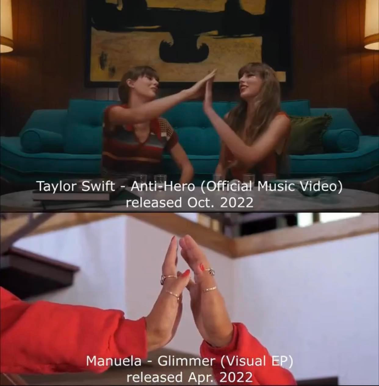 "Bạn có thể hình dung ra cảnh tôi thức khuya để nghe nhạc đến nửa đêm và xem MV Anti-Hero chỉ để xem tác phẩm của tôi đang làm ảnh hưởng đến tôi không?" - Manuela bức xúc. "Bạn có thể hình dung ra cảnh tôi thức khuya để nghe nhạc đến nửa đêm và xem MV Anti-Hero chỉ để xem tác phẩm của tôi đang làm ảnh hưởng đến tôi không?" - Manuela bức xúc.