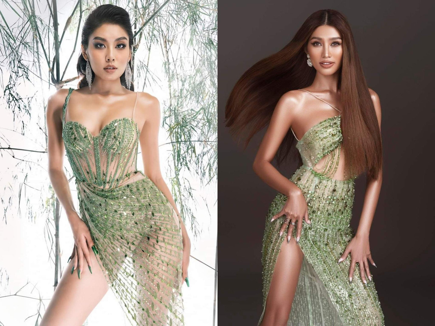 Á hậu Lê Thảo Nhi và Quỳnh Châu sử dụng chung một mẫu thiết kế. Á hậu Lê Thảo Nhi và Quỳnh Châu sử dụng chung một mẫu thiết kế.