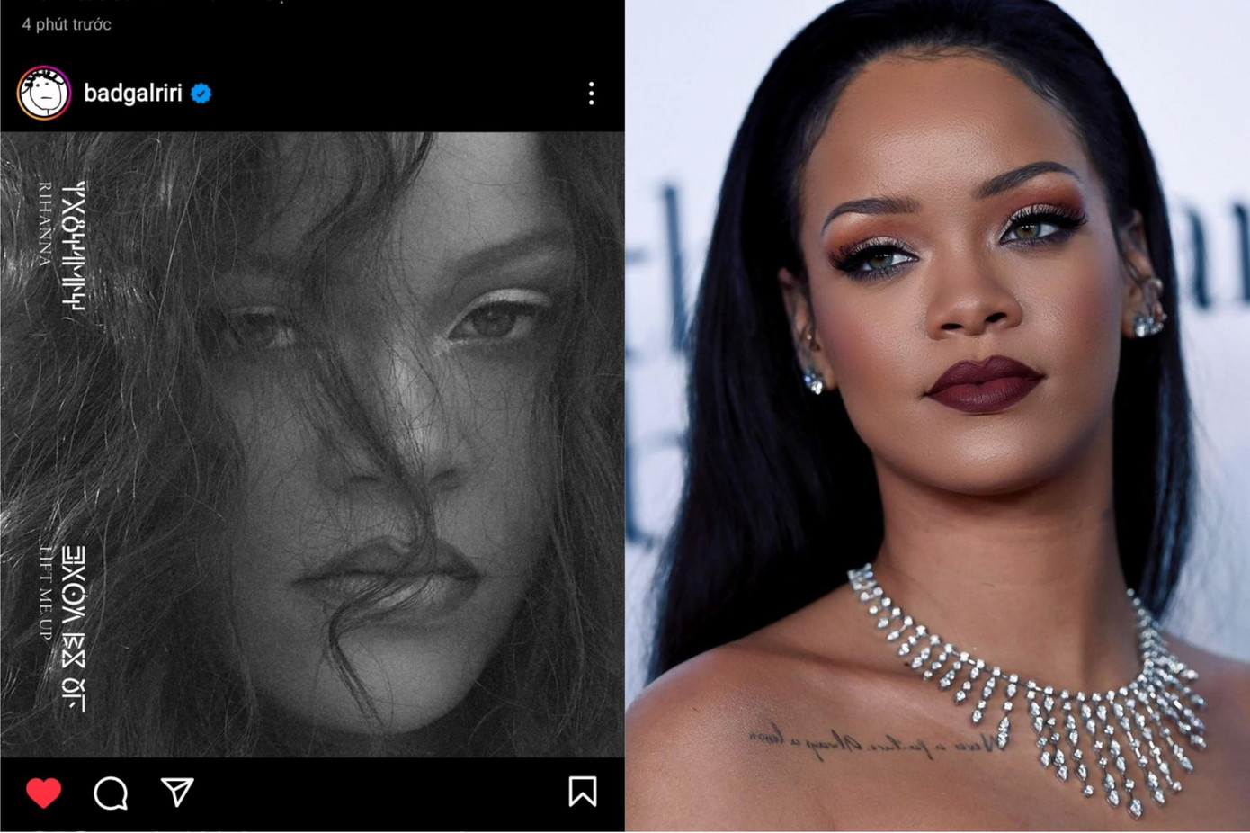 Rihanna công bố ca khúc chính thức bằng một bức hình trắng đen trên Instagram. Rihanna công bố ca khúc chính thức bằng một bức hình trắng đen trên Instagram.