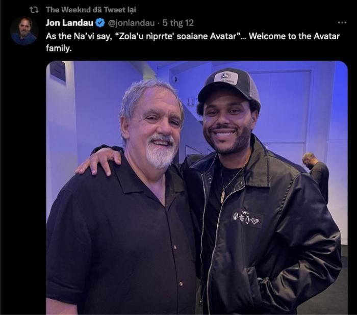 The Weekend cùng John Landau có vẻ như đã cùng nhau xuất hiện tại phim trường hoặc studio thu âm của &quot;Avatar: The Way of Water&quot;.