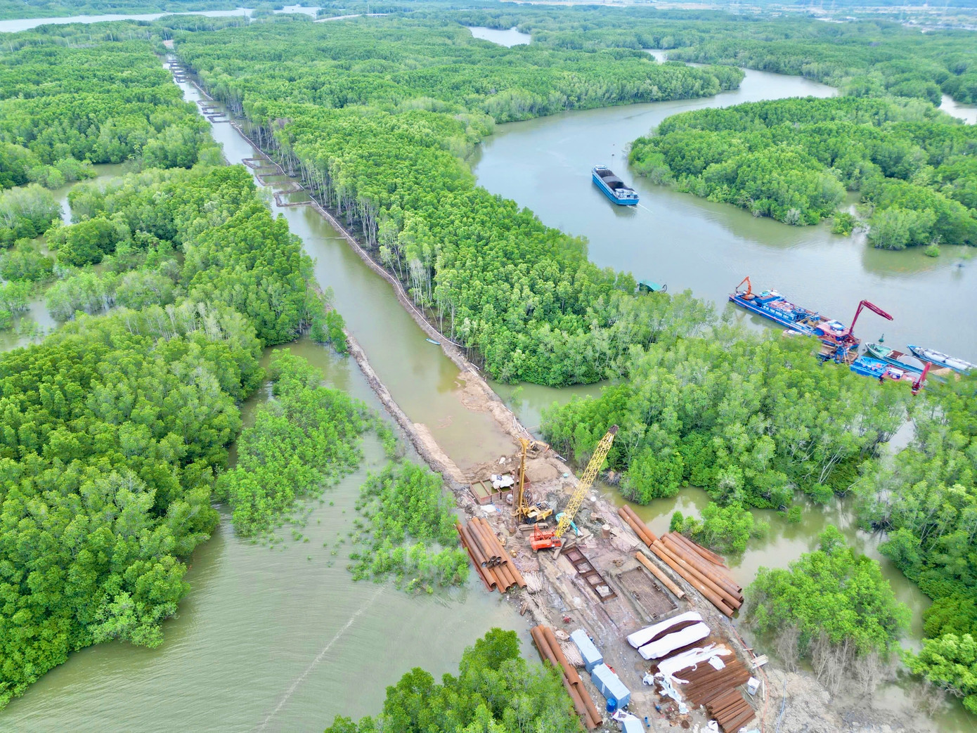 Trái ngược với nhịp thi công khẩn trương phía Bà Rịa – Vũng Tàu, ở phía Đồng Nai, hai gói thầu số 40 và 41 đang gặp nhiều khó khăn. Dù đã hoàn thành phát quang mặt bằng, bơm cát và khoan cọc thử tại một số vị trí, nhưng công tác đắp nền vẫn chậm do khan hiếm vật liệu cát san lấp. Tính đến hiện tại, sản lượng chỉ đạt khoảng 1%. Theo chủ đầu tư, với các gói thầu phía bờ Đồng Nai, nhà thầu đã huy động máy móc, thiết bị khoan, thi công nền móng trong điều kiện chưa đủ mặt bằng. Một số điểm còn chờ hoàn thiện thủ tục giải phóng mặt bằng, chuyển đổi mục đích sử dụng đất rừng.