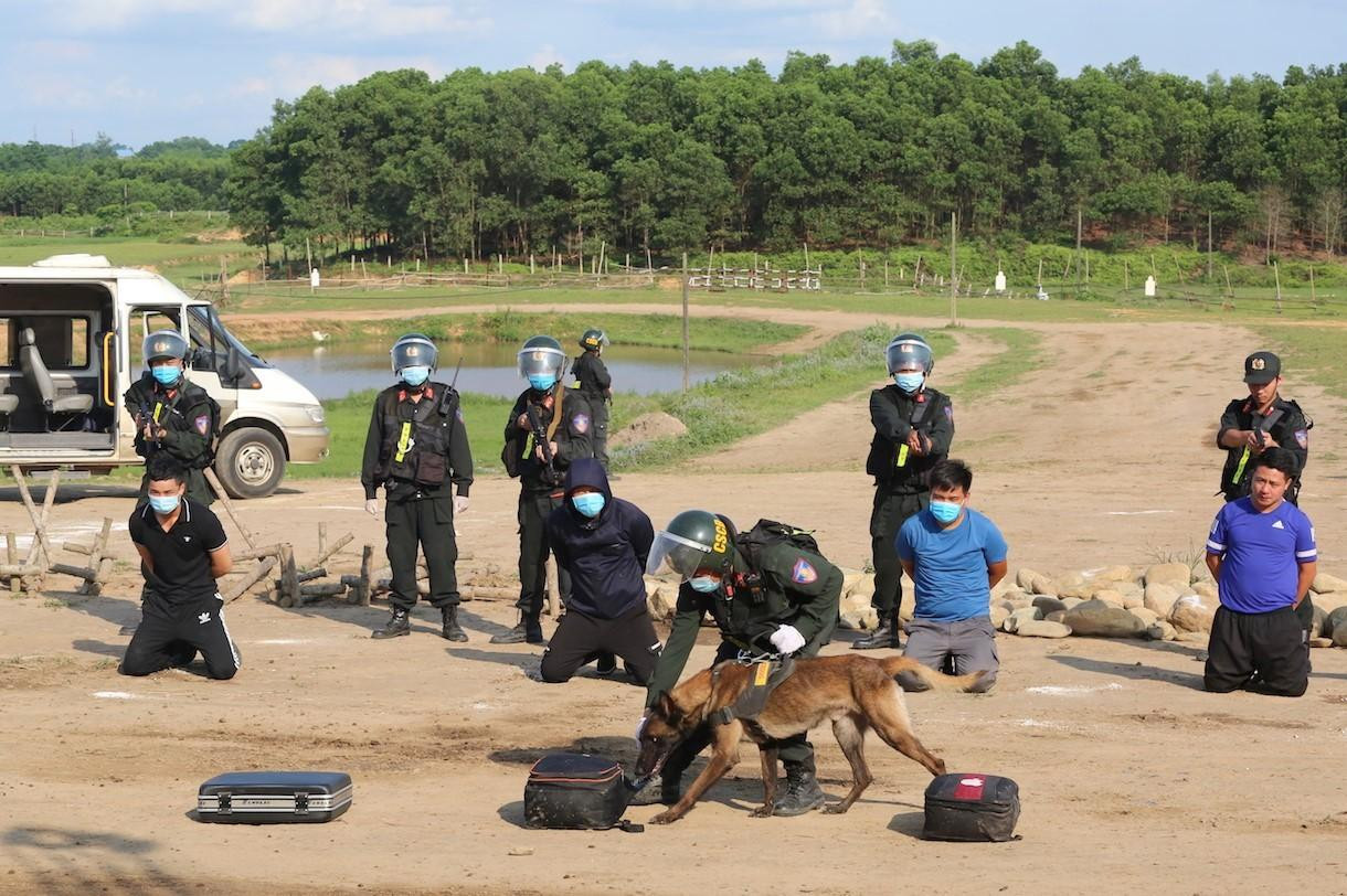 Lực lượng quản lý, huấn luyện, sử dụng chó nghiệp thực hành tình huống đánh bắt tội phạm