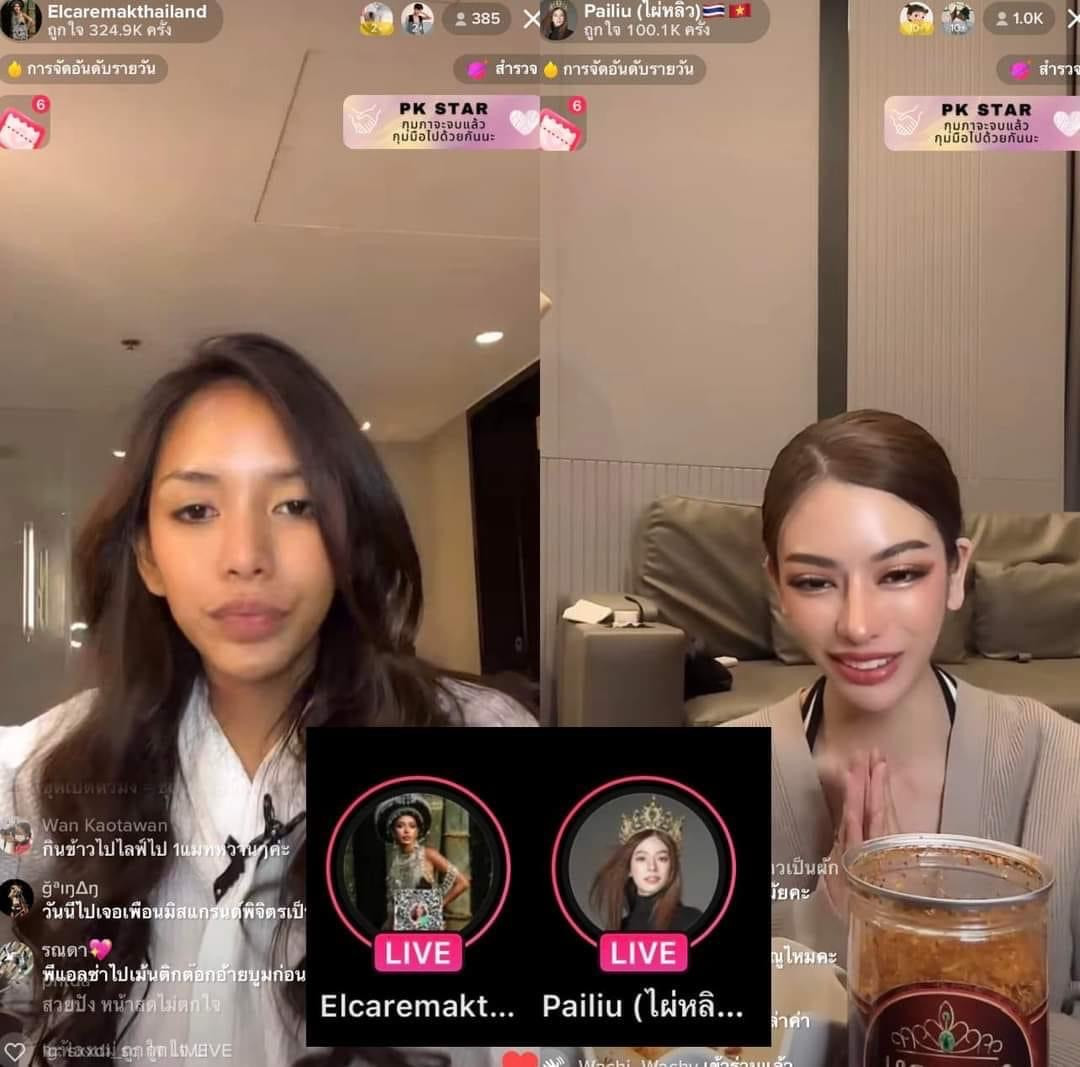 Thí sinh Hoa hậu Hòa bình Thái Lan phải livestream bán hàng để tìm kiếm cơ hội vào top. Thí sinh Hoa hậu Hòa bình Thái Lan phải livestream bán hàng để tìm kiếm cơ hội vào top.