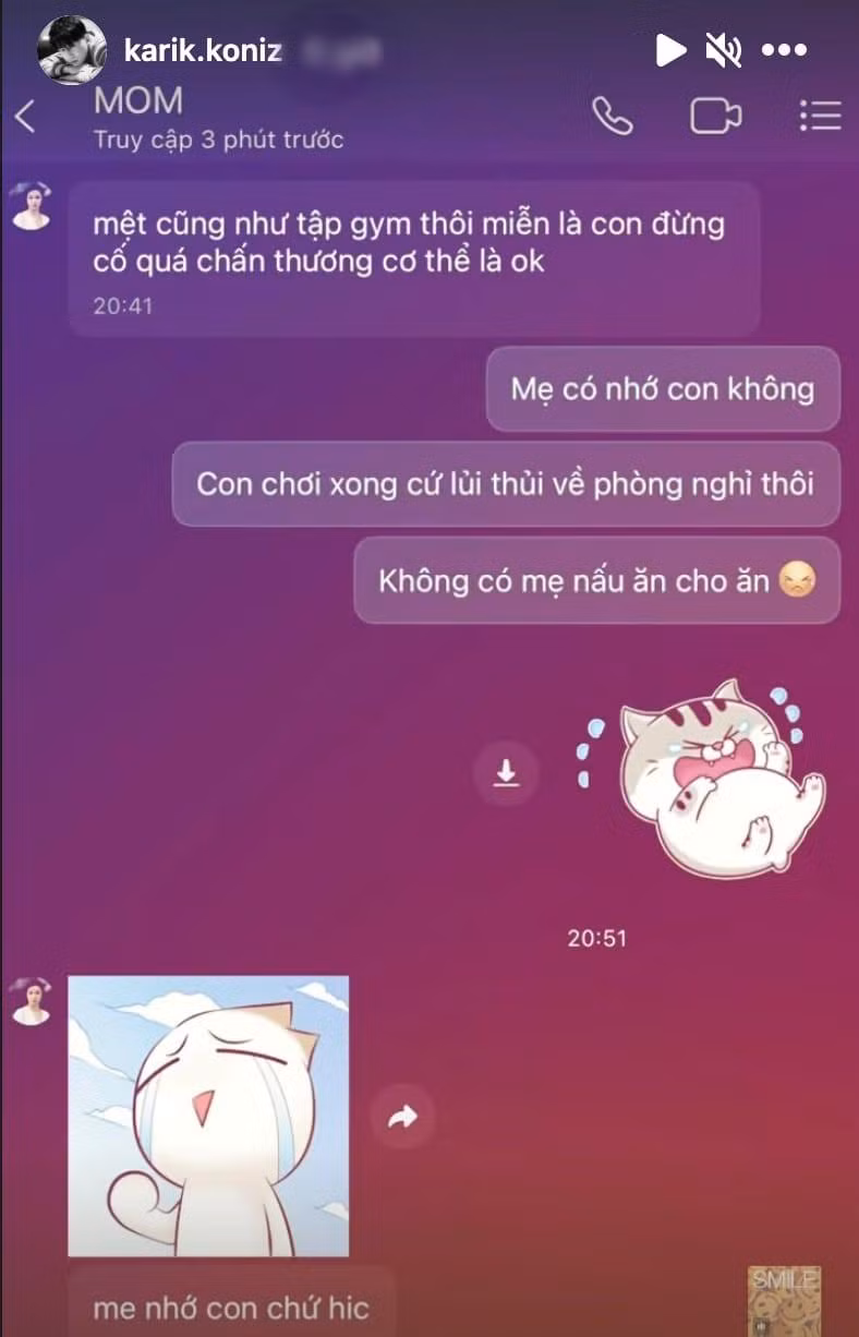 Đoạn tin nhắn nhõng nhẽo với mẹ của HLV Rap Việt.