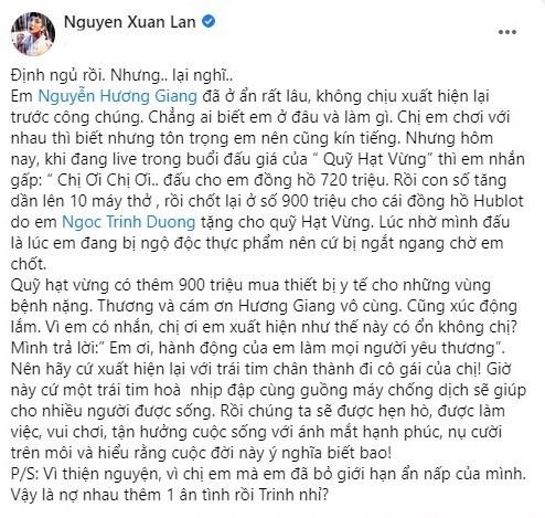 Bài đăng gây chú ý của cựu người mẫu Xuân Lan.