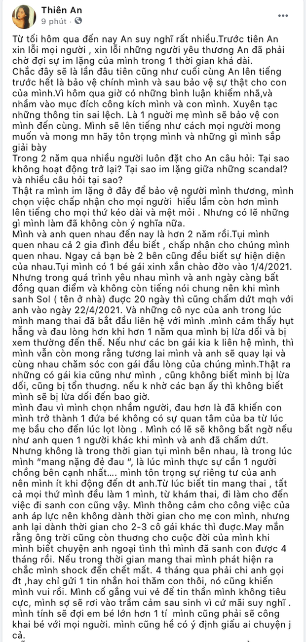 Bài đăng xác nhận đã có con của Thiên An. Bài đăng xác nhận đã có con của Thiên An.