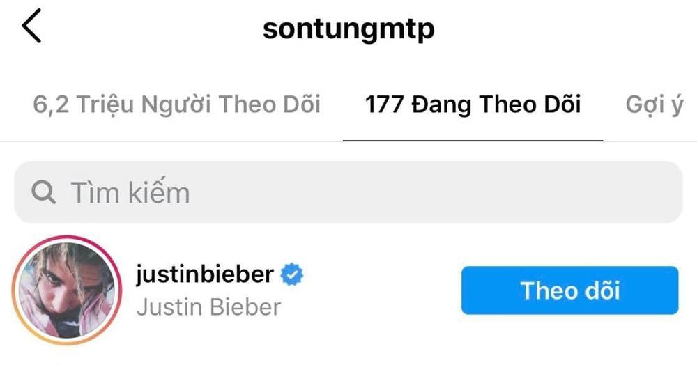 Sơn Tùng theo dõi Justin Bieber trên IG.