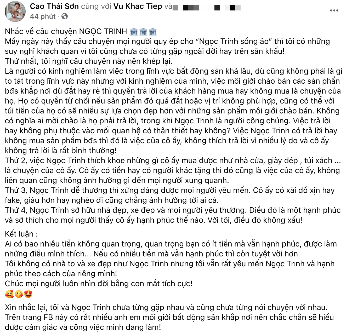 Cao Thái Sơn tag ông bầu Vũ Khắc Tiệp vào bài viết của mình.