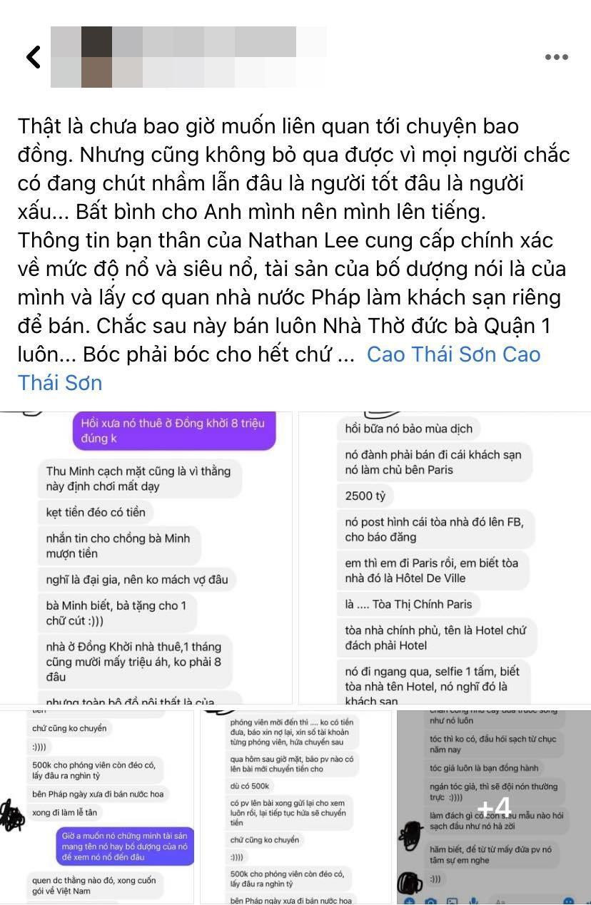 Cao Thái Sơn đồng tình với bài đăng "bóc phốt" Nathan Lee của một người bạn.