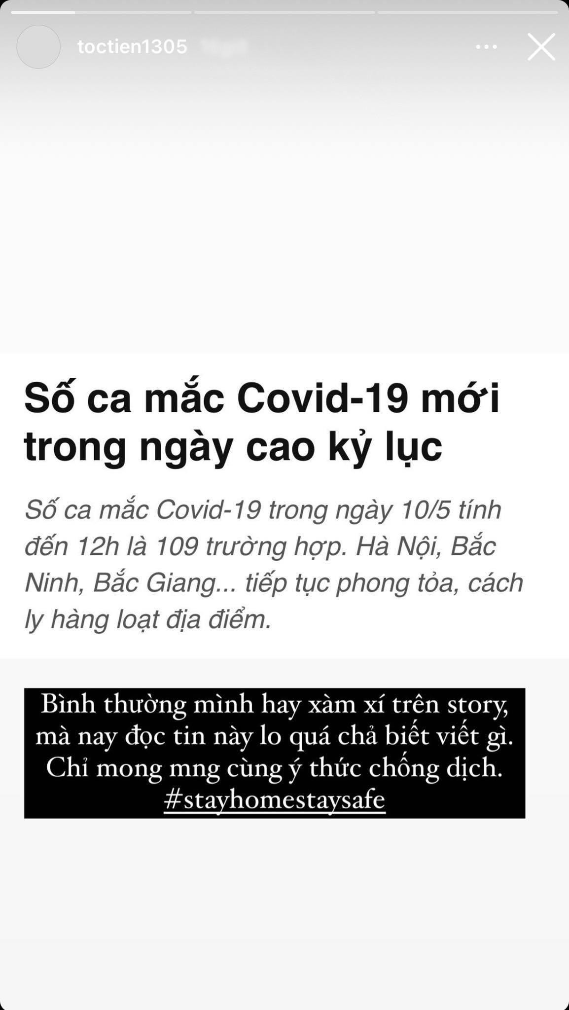 Bà xã Touliver chia sẻ lại bài báo cập nhật số ca nhiễm mới nhất và kêu gọi người dân ý thức trong việc phòng chống dịch. Bà xã Touliver chia sẻ lại bài báo cập nhật số ca nhiễm mới nhất và kêu gọi người dân ý thức trong việc phòng chống dịch.