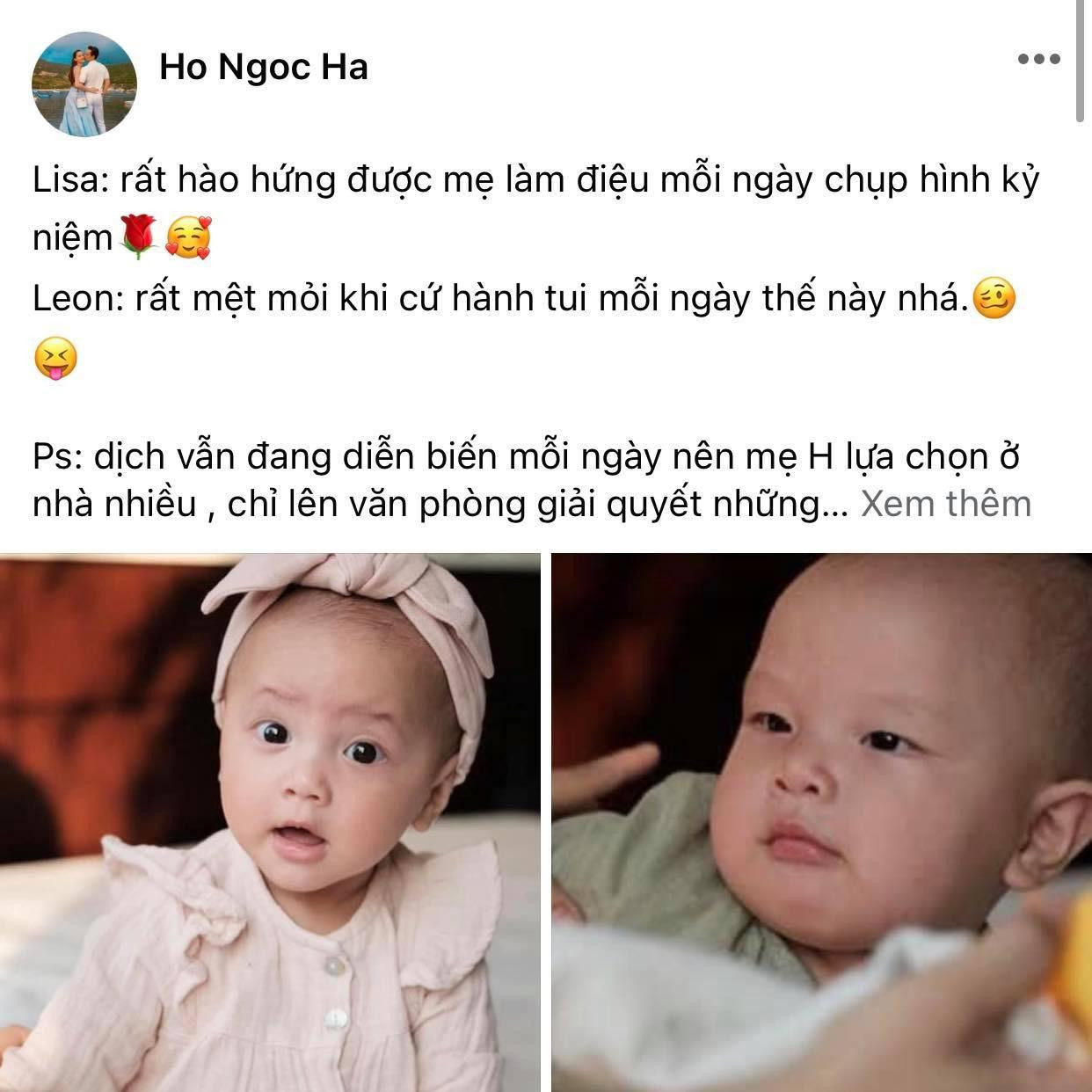Nữ ca sĩ khoe hình hai nhóc tì với thái độ trái ngược nhau khi mẹ chụp ảnh.