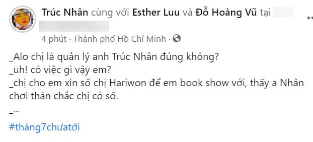 Nam ca sĩ chia sẻ lại đoạn hội thoại của quản lý và một bầu show. Nam ca sĩ chia sẻ lại đoạn hội thoại của quản lý và một bầu show.