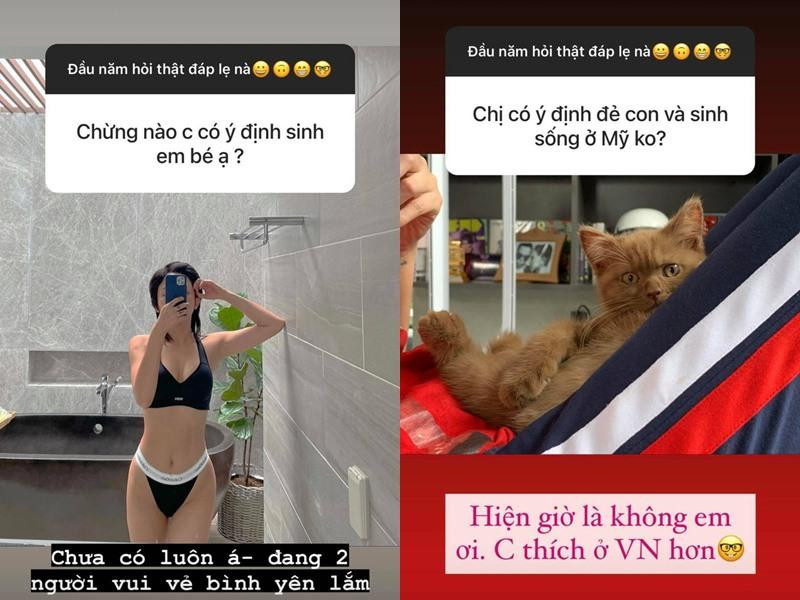 Nữ ca sĩ thấy thoải mái với cuộc sống gia đình hai thành viên, chưa có dự định sinh em bé. Nữ ca sĩ thấy thoải mái với cuộc sống gia đình hai thành viên, chưa có dự định sinh em bé.