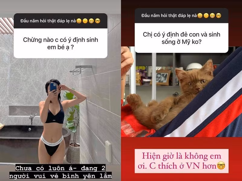 Nữ ca sĩ thấy thoải mái với cuộc sống gia đình hai thành viên, chưa có dự định sinh em bé. Nữ ca sĩ thấy thoải mái với cuộc sống gia đình hai thành viên, chưa có dự định sinh em bé.