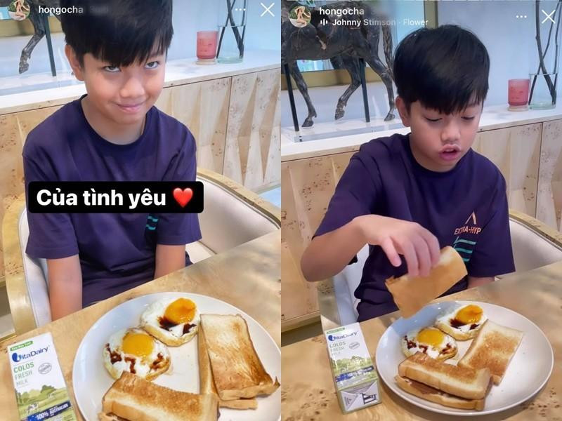 Subeo làm mặt hài hước khi được mẹ quay phim.