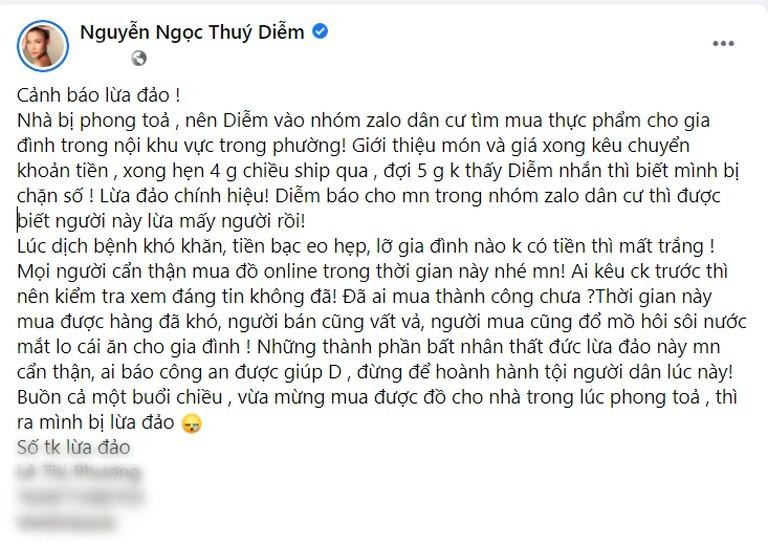 Thúy Diễm lên tiếng cảnh báo mọi người.
