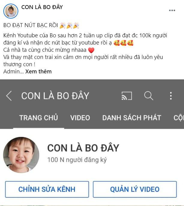 Kênh YouTube của con trai Hòa Minzy đạt 100.000 người theo dõi. Kênh YouTube của con trai Hòa Minzy đạt 100.000 người theo dõi.