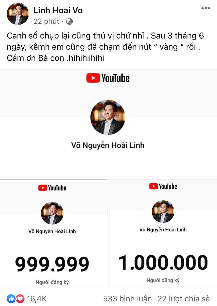 Hoài Linh chia sẻ niềm vui đến người hâm mộ. Ảnh: FBNV Hoài Linh chia sẻ niềm vui đến người hâm mộ. Ảnh: FBNV