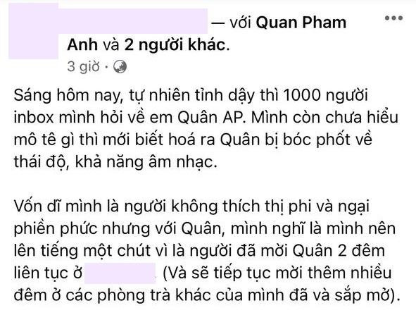 Bài viết bảo vệ nam ca sĩ của một chủ phòng trà có tiếng ở TP.HCM. Bài viết bảo vệ nam ca sĩ của một chủ phòng trà có tiếng ở TP.HCM.