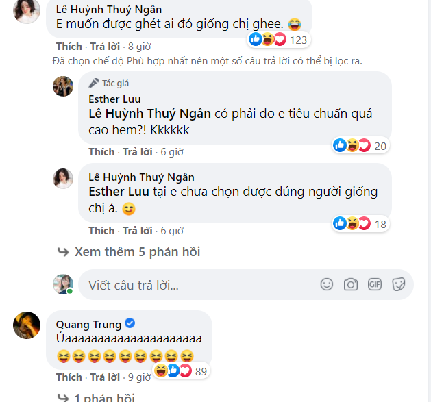 Thúy Ngân, Quang Trung cũng thích thú trước status của nữ ca sĩ.