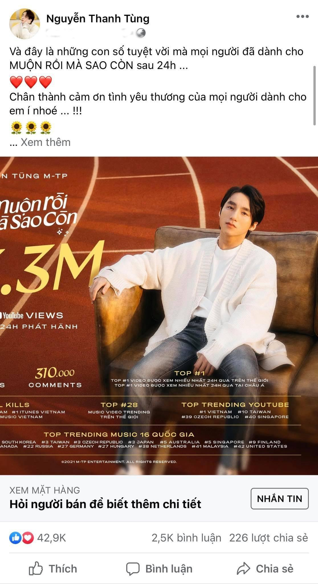 Sơn Tùng khoe thành tích nhưng đặt nhầm chế độ bán hàng. Sơn Tùng khoe thành tích nhưng đặt nhầm chế độ bán hàng.