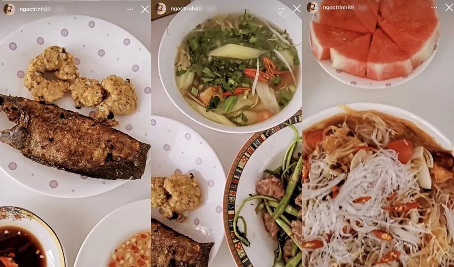 Ngọc Trinh khoe mâm cơm gia đình toàn đặc sản quê, cô đặc biệt thích ăn cơm với cá khô và các loại trái cây như xoài, dưa hấu. Ngọc Trinh khoe mâm cơm gia đình toàn đặc sản quê, cô đặc biệt thích ăn cơm với cá khô và các loại trái cây như xoài, dưa hấu.