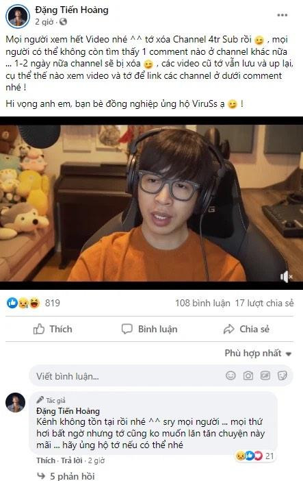 ViruSs hy vọng mọi người vẫn sẽ ủng hộ mình sau khi xóa kênh.