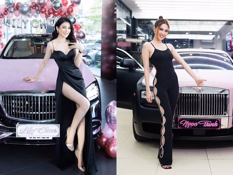 Hai dòng xe khác nhau được làm lại phiên bản hồng - đen của Lily Chen và Ngọc Trinh.
