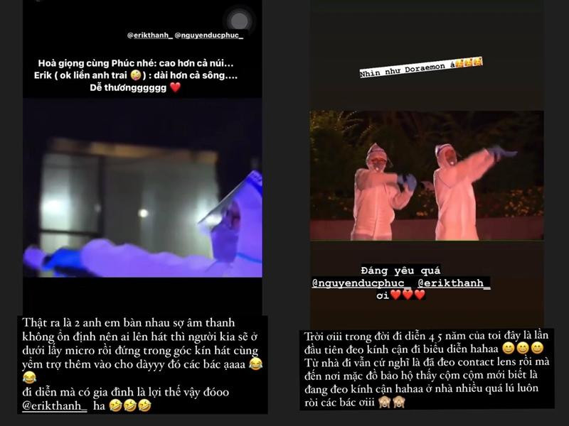 Đức Phúc và Erik "yểm trợ" cho nhau để màn trình diễn được tốt hơn. Đức Phúc và Erik "yểm trợ" cho nhau để màn trình diễn được tốt hơn.