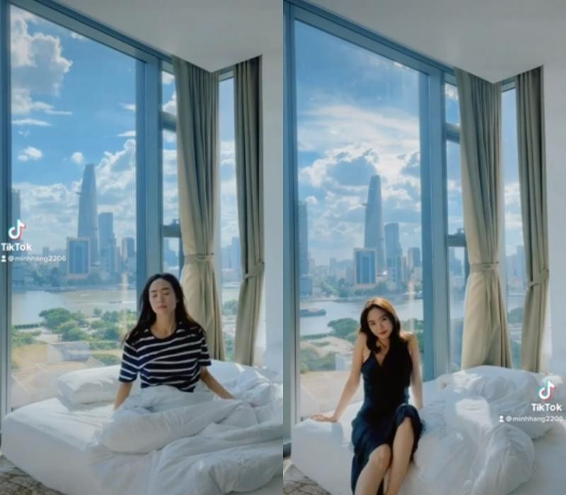 Phòng ngủ view sông, nhìn trực diện về trung tâm tài chính Quận 1 của nữ ca sĩ.