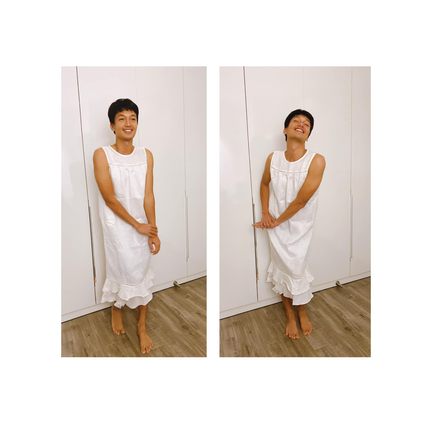 Nam diễn viên tạo dáng hài hước đem lại niềm vui cho gia đình và mọi người.