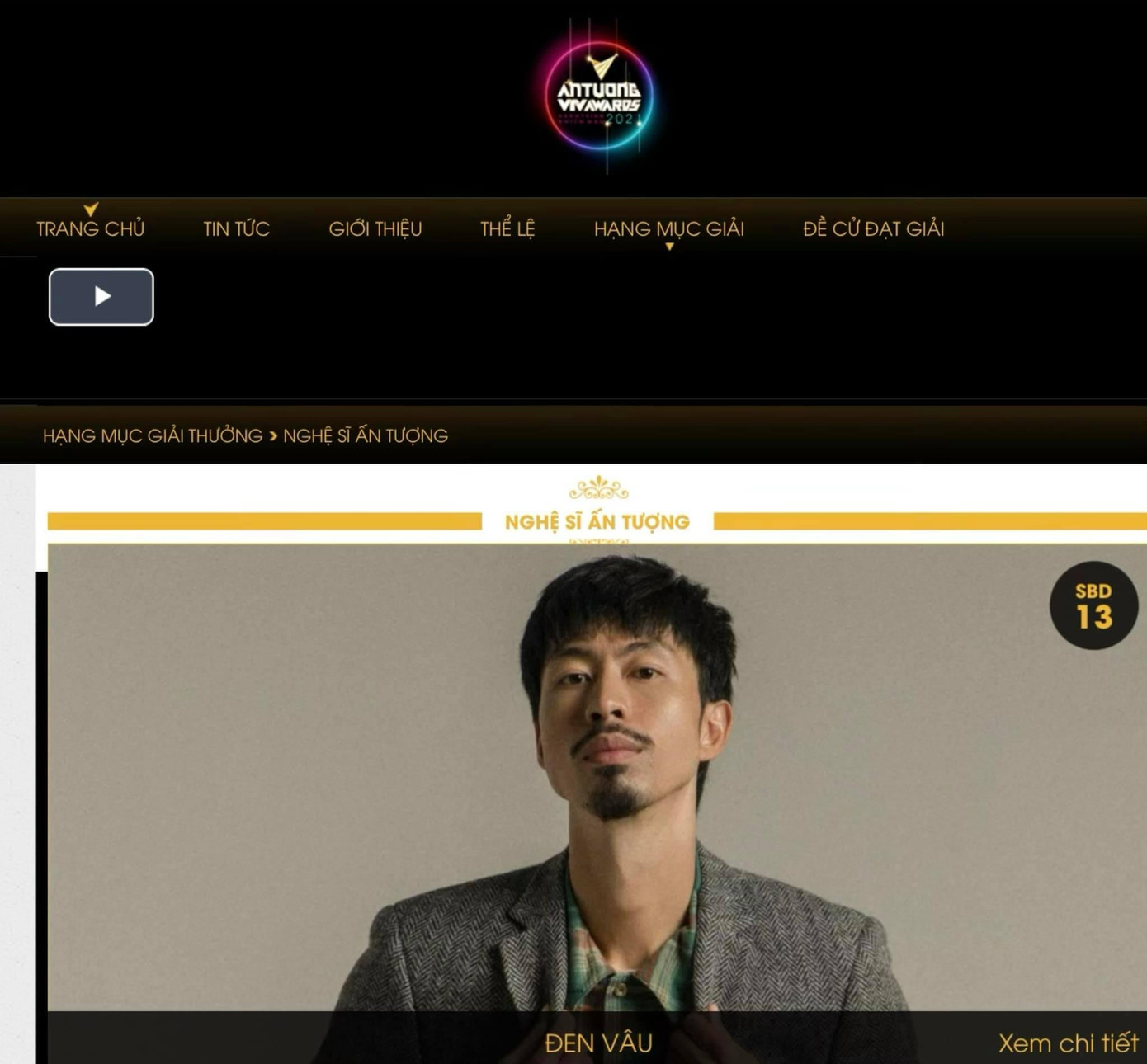 Đen chia sẻ hình ảnh của mình trong bảng đề cử của VTV Awards.