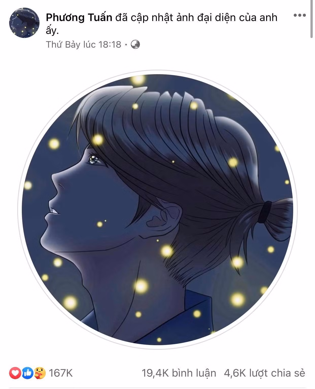 Avatar mới của nam ca sĩ là góc nghiêng của của một chàng trai, xung quanh anh là đom đóm. (Đom đóm là tên FC của JacK).