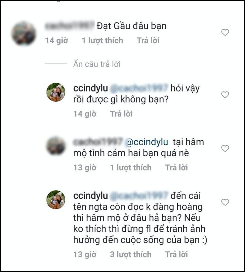 Cindy Lư bênh vực người yêu trước sự "cà khịa" của dân mạng. Cindy Lư bênh vực người yêu trước sự "cà khịa" của dân mạng.