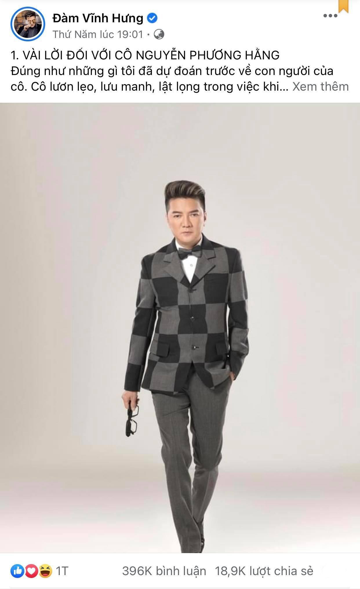 Bài viết đầu tiên đạt lượt tương tác &quot;khủng&quot; của ca sĩ Đàm Vĩnh Hưng.